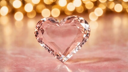 Fototapeta premium Valentine's day festive background A pink diamond shaped like a heart is on a pink surface