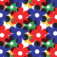 Abstract seamless pattern with hand drawn vintage groovy daisy flowers. 