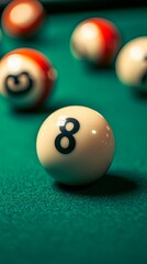 Closeup of Eight Ball on a Green Pool Table