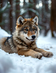 Obraz premium Adorable baby animal playing in the snow. Mesmerizing winter scene. Perfect for pet related projects and holiday cards.