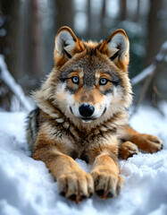 Obraz premium Adorable baby animal playing in the snow. Mesmerizing winter scene. Perfect for pet related projects and holiday cards.