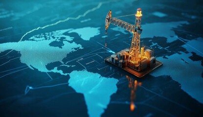 Stock Market Graph with Oil Blends, Oil Derricks, and Global Map