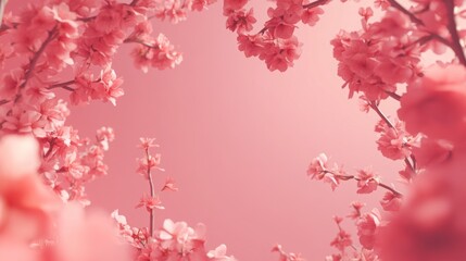 Fototapeta premium Spring Horizontal banner with sakura flowers. Beautiful nature season background with a branch of blooming cherry. Copy space for text, selective focus