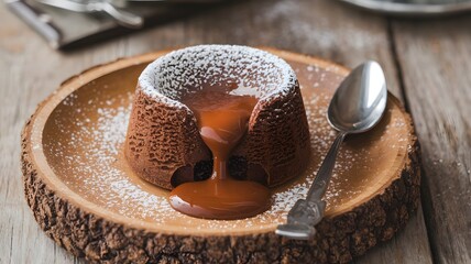 Chocolate Lava Cake with Gooey Caramel Center and Powdered Sugar