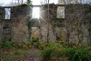 Dams to Darnley Country Park. Ruin of Waulkmill Glen. Appears on a map of 1852 as a roofless ruin....