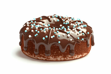 Delicious Chocolate Glazed Donut Topped with Colorful Sprinkles on a White Background Ideal for Bakery or Dessert-Themed Designs and Marketing Materials