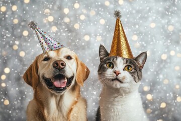 A dog and a cat celebrating the new year.AI Generation