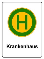 lllustration eines Bushaltestellen Schildes mit der Aufschrift "Krankenhaus"	