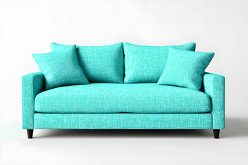 Stylish Turquoise Sofa with Cushions on a Minimalistic Background Ideal for Modern Living Room Decor and Interior Design Inspiration