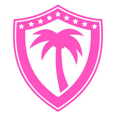 Shield Palm Tree Island Stars Beach Emblem Coat Design Lover Art Vector Illustration Card T-Shirt Poster Sticker Graphic Print Decorative Drawing Isolated Logo Decoration Symbol Creative Cool Style

