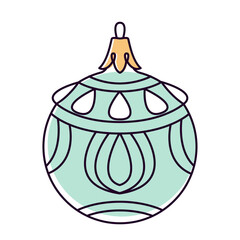 Vector christmas ball doodle style. Hand drawn line art, blue color isolated globe decorative for christmas trees, new year and christmas bauble. Vector illustration