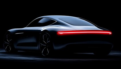Concept Car Rear View, Dynamic Lines and Sleek Design with Red Taillight Illumination on Dark Background