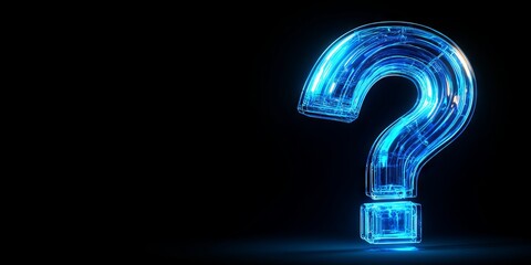 Digital Question Mark Icon in Blue Neon Light Effect