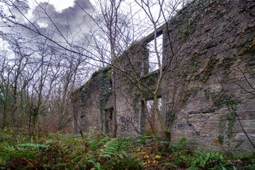 Dams to Darnley Country Park. Ruin of Waulkmill Glen. Appears on a map of 1852 as a roofless ruin....