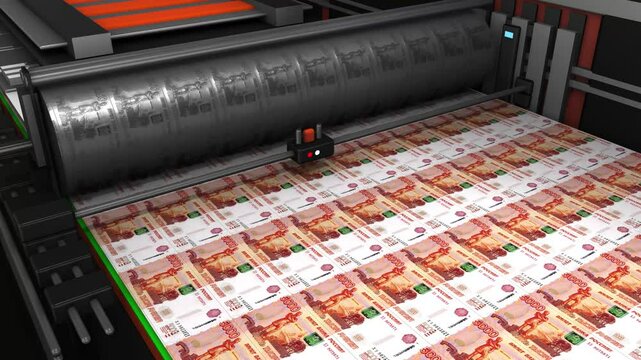 Making money concept with money machine rusisian rubels banknote 4k animation footage
