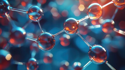 3D illustration of molecule model, science background with particles
