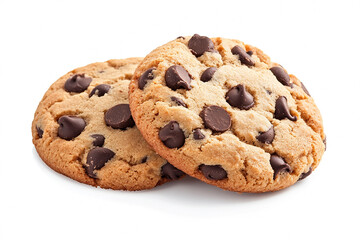 photo of three chocolate chip cookies isolated on white, multilayered