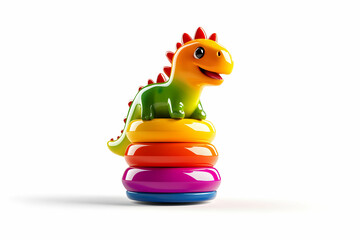 Colorful Toy Dinosaur on Stacking Rings for Kids Playtime, Vibrant Educational Resource Promoting Fine Motor Skills and Imagination in Early Childhood Development Activities