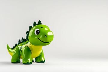 Obraz premium Colorful Green Dinosaur Toy with Big Eyes and Friendly Smile on Light Background, Perfect for Playful Children’s Room or Learning Environment for Young Kids