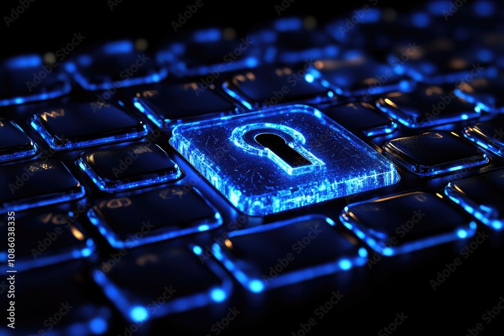 Poster Glowing keyhole icon on futuristic keyboard symbolizing cybersecurity