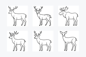 Deer Line Art Illustration vector bundle. These high-quality, scalable designs feature elegant deer outlines in various poses.