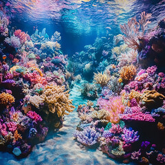 Naklejka premium This photograph captures a vibrant and lifelike scene of a coral reef.