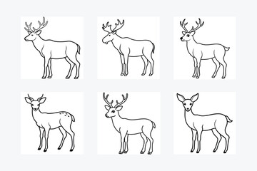 Deer Line Art Illustration vector bundle. These high-quality, scalable designs feature elegant deer outlines in various poses.