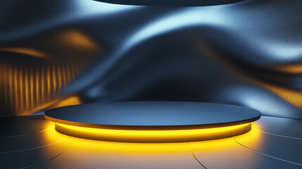 Futuristic illuminated stage with abstract background, featuring dynamic lighting and modern design. Perfect for technology and presentation themes.