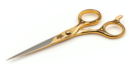 Obraz premium A pair of gold-handled scissors displayed on a white background ideal for crafting and precision cutting in creative projects