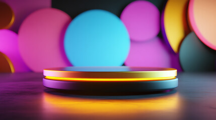 Vibrant circular platform with colorful background lighting, creating a modern, abstract composition perfect for design and technology themes.