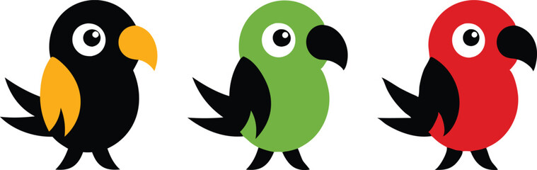 Parrot color vector illustrations Bundle for logos and Icon designs.