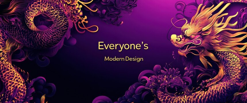 Vibrant dragon design with text 'Everyone's Modern Design' blending traditional Asian art and contemporary visuals