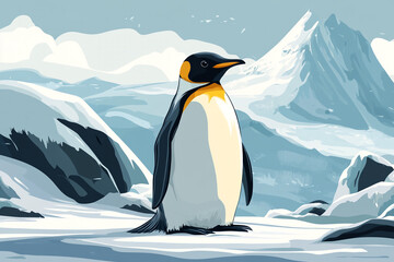 Fototapeta premium King Penguin Stands Majestically In Antarctic Landscape