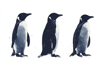 Fototapeta premium Three Elegant Penguins Standing In A Row