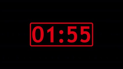 2 minutes countdown timer on black background, 2 minutes deadline on black background, time left 2 minutes to 0 seconds.