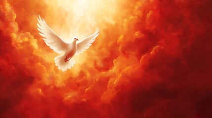 sanctification through the Holy Spirit, and, God's grace and love, with a serene dove, light-filled figure, and a warm, radiant aura