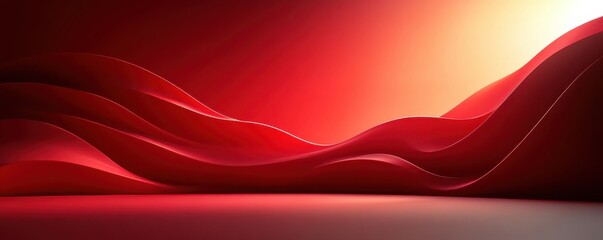 Abstract red gradient waves with soft light and shadow creating a vibrant and smooth visual landscape