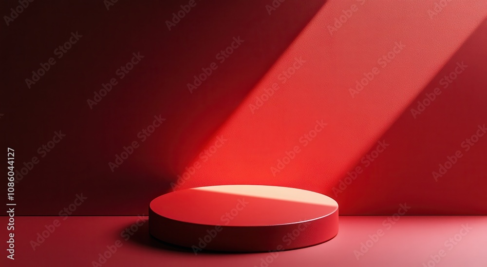 Poster minimalist red background with a circular object showcasing simplicity and modern design