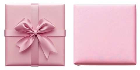 Pink square gift box isolated on transparent background, Set of