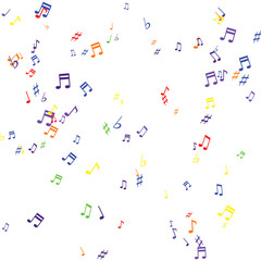variously colored musical note symbols with flats and sharps arranged randomly on a white background