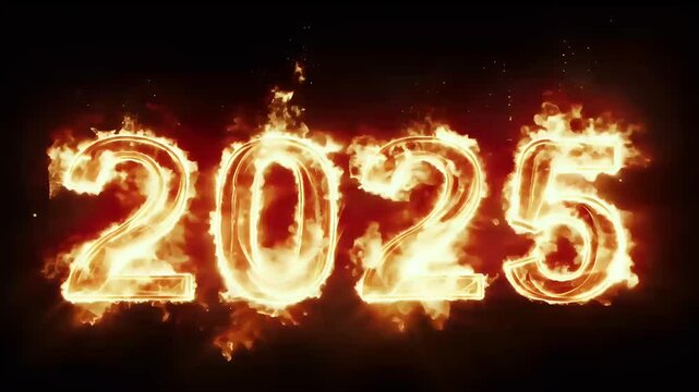 glowing Happy New Year 2025 message sparkling lights gradient effect set dramatic dark background exciting Year&rsquo;s Eve greeting isolated text  