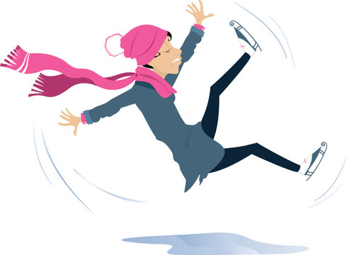 woman falling ice skating pink scarf clip art preview