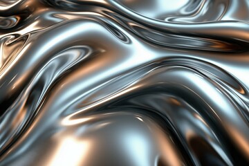 Reflective silver surface with fluid, wavy textures.
