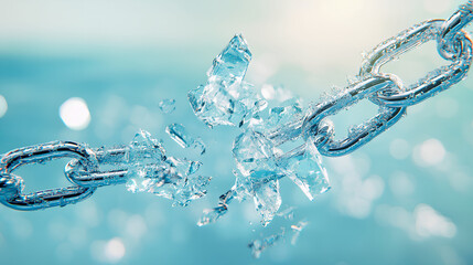 chain broken, chain made of ice, chain in winter, blue tone