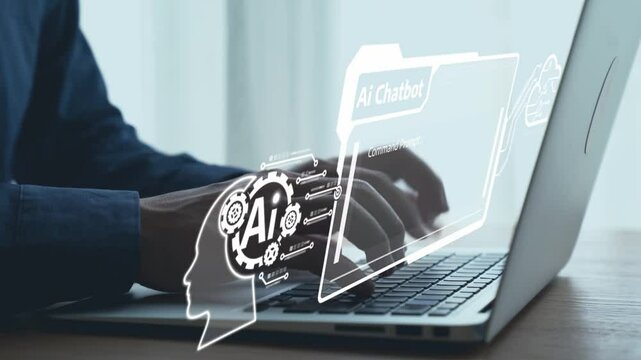 Human interact with AI artificial intelligence virtual assistant chatbot in concept of AI artificial intelligence prompt engineering, LLM AI deep learning to use generative AI for work support. UUID