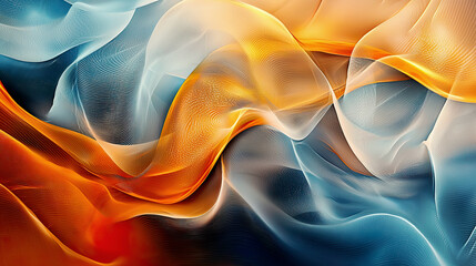 Obraz premium Abstract fluid waves in warm orange and cool blue tones, intricate details, surreal atmosphere