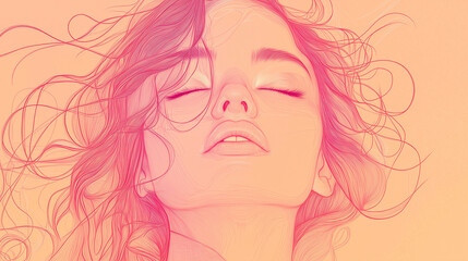Naklejka premium woman with long, flowing pink hair, lying down with closed eyes