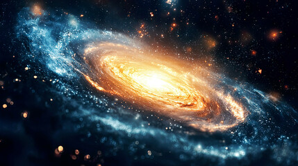 Obraz premium Abstract galaxy with fluid blue waves, cosmic swirl, ethereal atmosphere