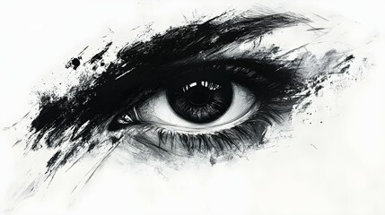An isolated black and white shock eye drawing surreal style.