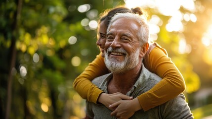 Senior man giving woman piggyback ride